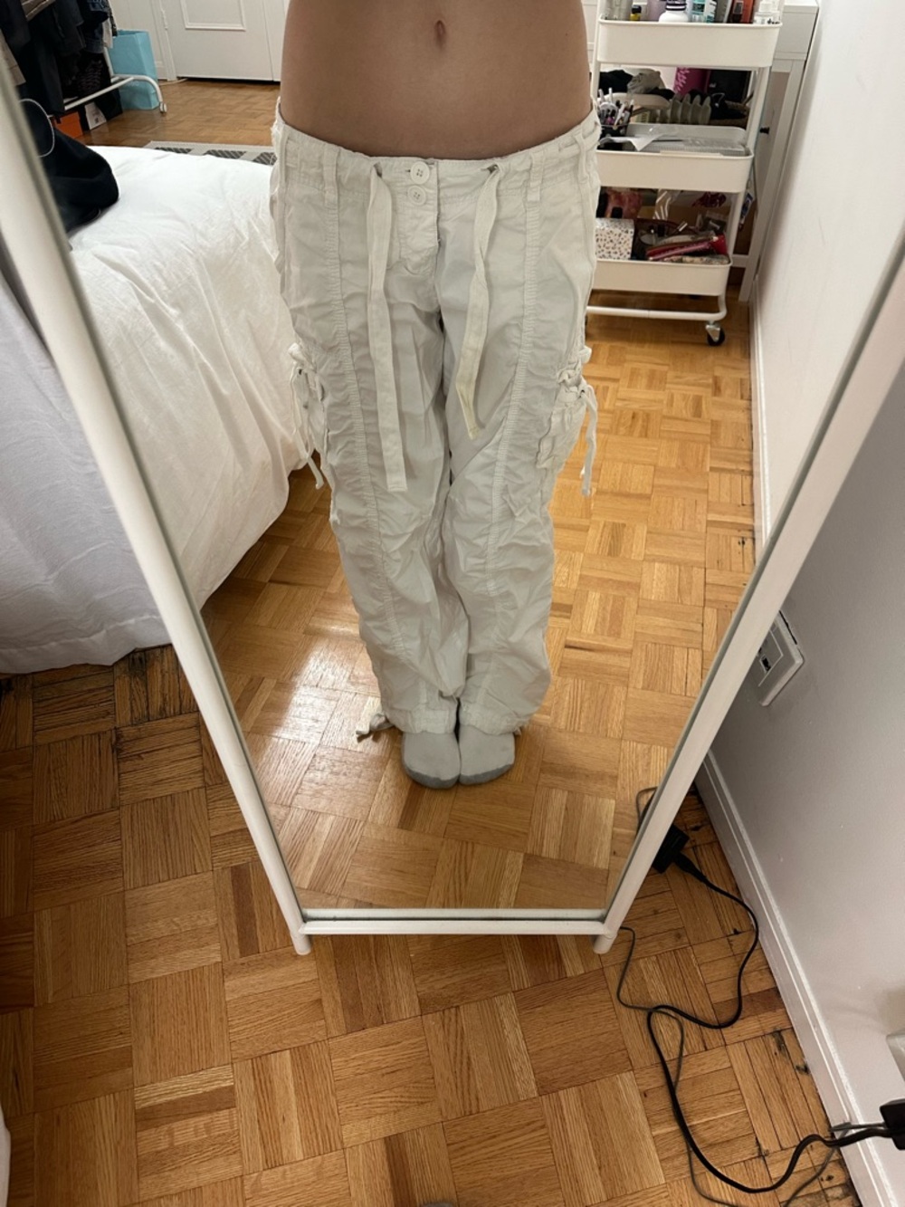 White Cargo Drawstring Pants - Picture 3 of 11